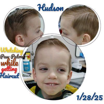 Dad's are starting to bring their sons for haircut. Nothing but their favorite cartoon while cutting hair works every time. Thank youuuuu