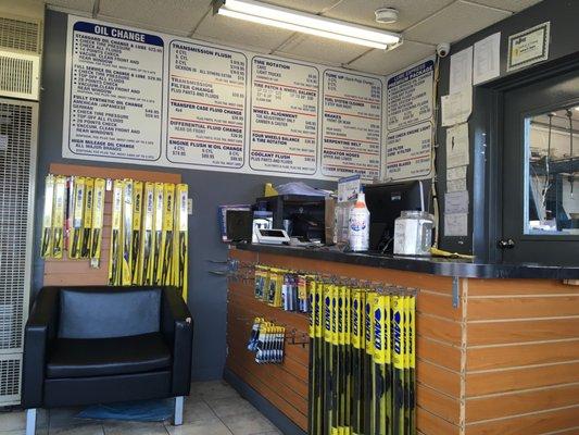 Service prices & wipers in the waiting room.