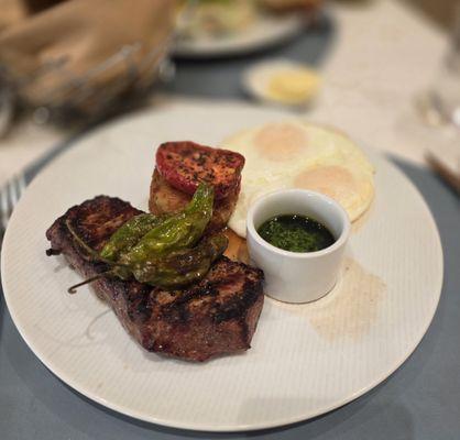 Steak and eggs... side note - they do cook more on the well side so I should of ordered a medium rare