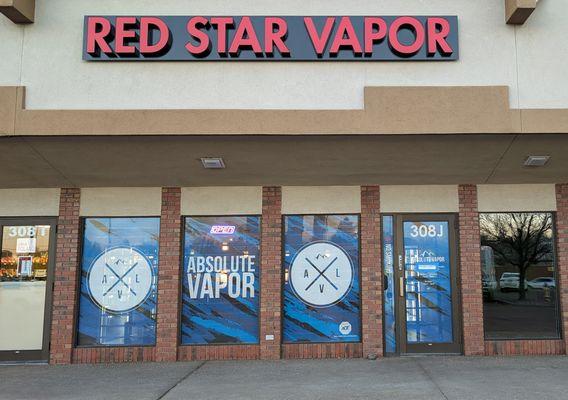 Renovated storefront photo featuring Red Star Vapor signage.