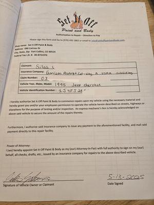 Silas authorization to repair