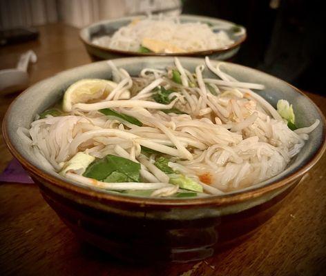 XL veggie pho split into 2 large bowls (take out, at home)