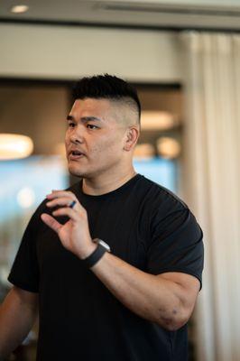 Dr. Dylan Lin giving a mobility seminar at the North Richland Hills office.