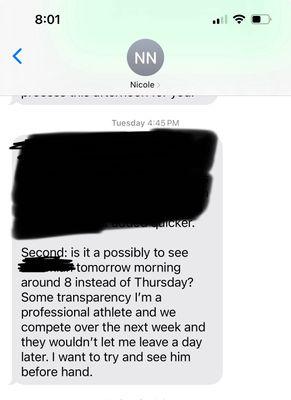 Multiple times the therapist needed to reschedule my sons appt. My sons therapy was scheduled for 3-4pm once a week.