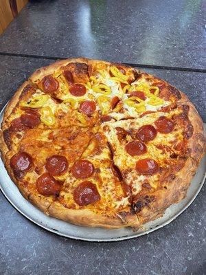 Cheese and pepperoni half banana peppers