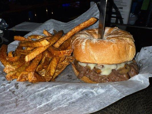 Monica's mushroom Swiss burger - great