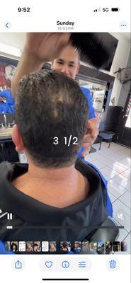 Just showing the outline on this cut with a 3 1/2 low, keeping the rest of the haircut nice and full .