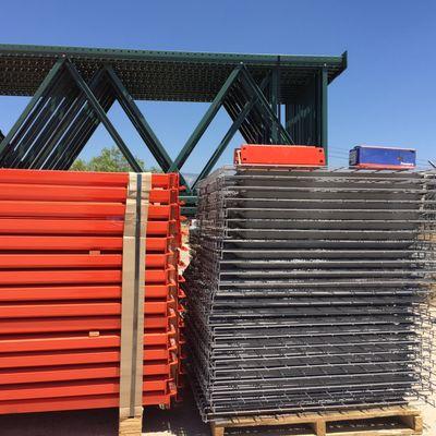 Uprights, horizontal beams and wire decking, install with anchors and heavy duty for most pallets , up to 2000 lbs or more 951-735-1333