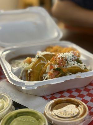 Crunchy potato taco plate with added asada (just wish it was bigger and less oily)