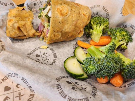 Clean Eatz in West Chester. Bang Bang Shrimp Wrap is delicious..  healthy veggies on the side. Lunch...all for just over 500 calories!