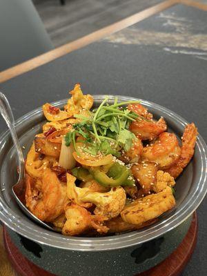 Spicy dry pot with shrimp