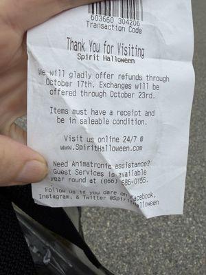 Asinine return policy that you get to read only after you've bought your costume