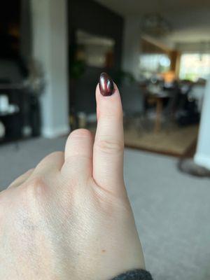 Why do all of my nails look like this? Some slanted to the right, some to the left. And some are half the length of this....