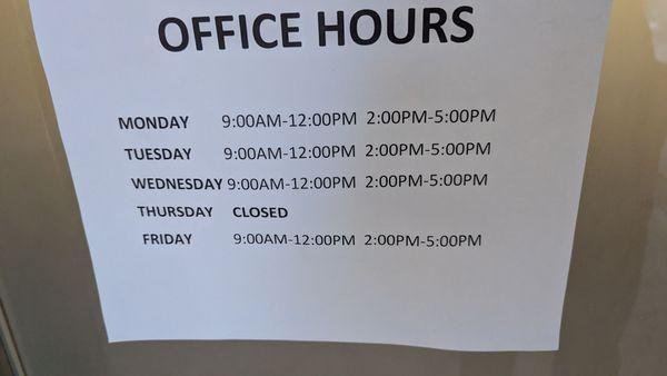 Updated office hours, at least from latter half of 2025