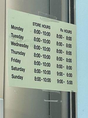 Opening times for store and pharmacy- November 2025
