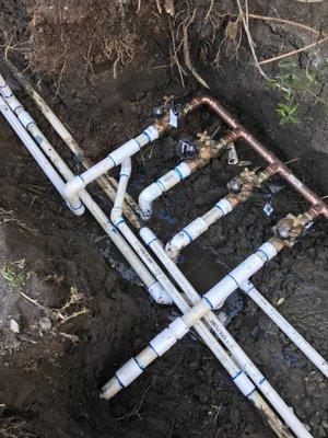 1" irrigation install using 1" subterranean valves with 1" class 200 pipe for maximum flow.