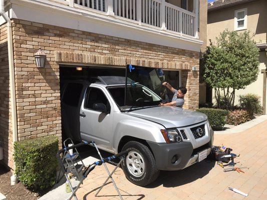Omar replacing the windshield