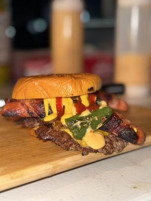 SMASHDOG beef patty and a bacon wrap hot dog 2-1