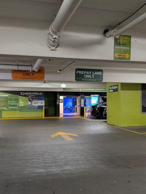 Two different lanes in the parking structure