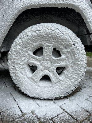 Foamed up Jeep tire.