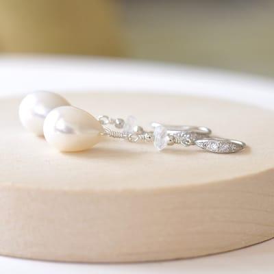 Freshwater pearls and Moonstne Earrings in Sterling Silver