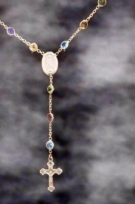 14K yellow gold genuine multi-stone rosary necklace