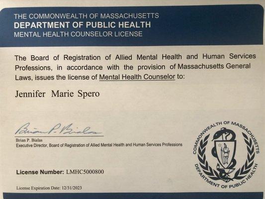 Jennifer M Spero, LMHC MS