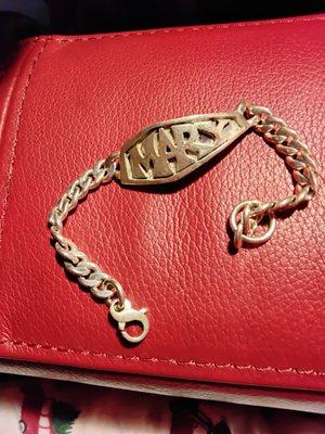 My beloved I-D bracelet. It replaced one previously lost. I have several treasured pieces from the 60's forward.