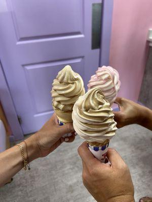 Three twist soft serves with various flavors!