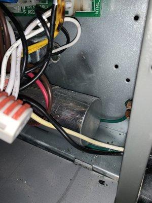 Burn marks in dehumidifier from bad wiring job / installation by owner Nick Baker