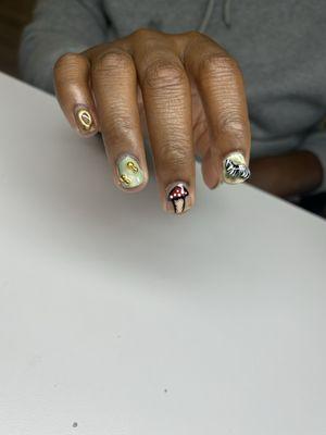 This is another manicure with hand drawn design -$45