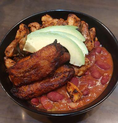 Protein Bowl, chicken, beans, plantain. Yum!