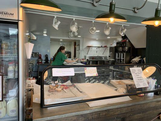 Preparing fresh donuts