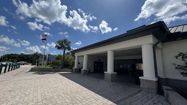 Outside rest area restrooms, vending, and water fountains.