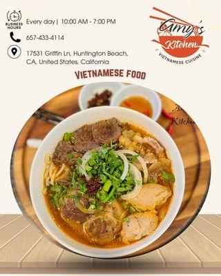 - Bún Bò Huế!
Rich broth, tender beef, and bold spices in every slurp.
Comfort f