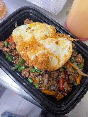 Pad Gra Pao Ground Pork with Double Eggs