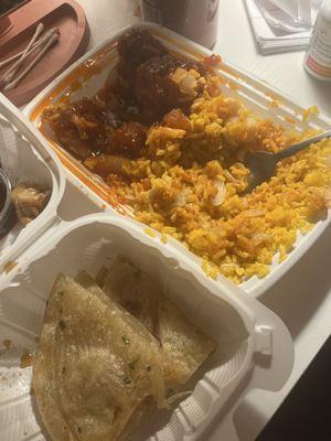 D5. General Tso's Chicken and Chicken Fried Rice with Scallion Pancakes