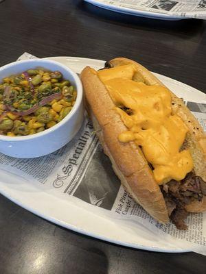 Philly cheesesteak with succotash veggies