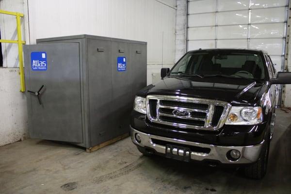 Atlas Safe Rooms can be comfortably placed in a 2 car garage to protect your family from hazardous conditions.