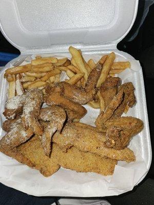 Catfish and wings special. Should've took a pic of it before I ate some of the fries and a wing.