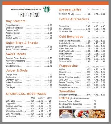 Food and Beverage menu