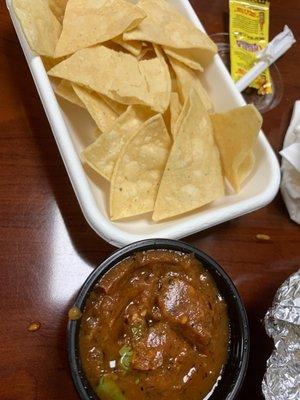 Stale chips careful don't break a tooth. Apple sauce tasting salsa