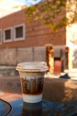 Iced pandan coconut latte