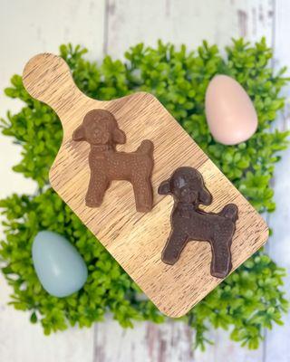Easter Lamb Chocolates for your Easter baskets. Available in milk, white and dark chocolate.