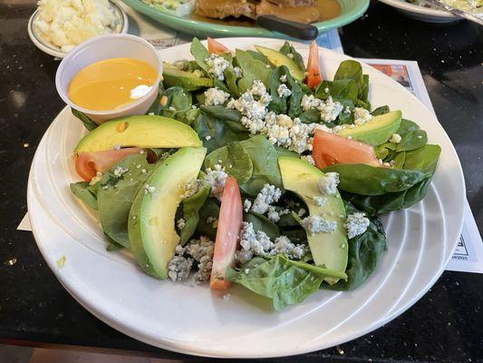 Spinach salad w bacon on the side ( my choice) tons of crispy bacon