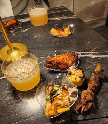 Dapper Dash (sidecar) with suya flat bread/suya khabob/street corn/firehouse wing