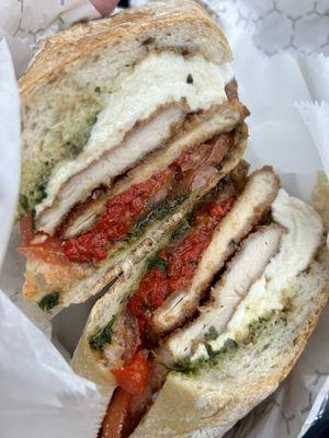 #40. Grilled Chicken, Fresh Mozzarella, Tomatoes, Roasted Red Peppers with Pesto & Balsamic Glaze but with cutlet instead!