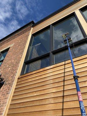 Before and after using water fed pole with pure water technology