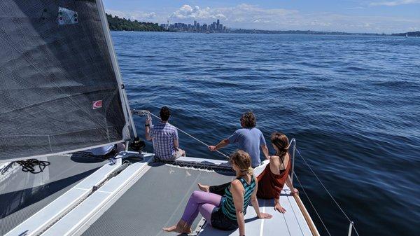 The ride on the front of a Catamaran is like no other boat.