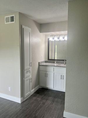 Master Bath Vanity & Mirror In our beautiful three bedroom / 2 bath apartments